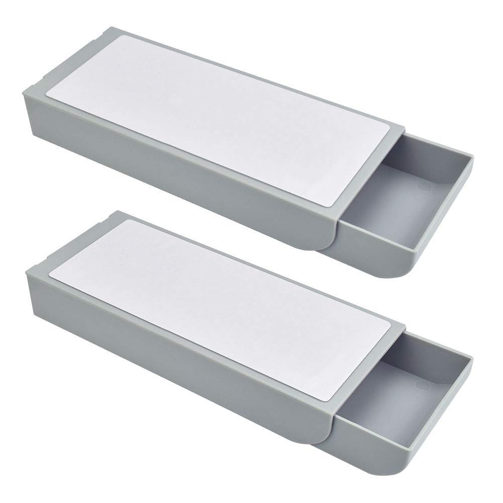 WANTOUTH 2 Pcs Drawer Pen Box Under Desk Drawer Organizer Hidden Desktop Organizer Drawer Pencil Tray Self-Adhesive Drawer Storage Plastic Drawer Organ Desk Storage Box for Office Home School Student