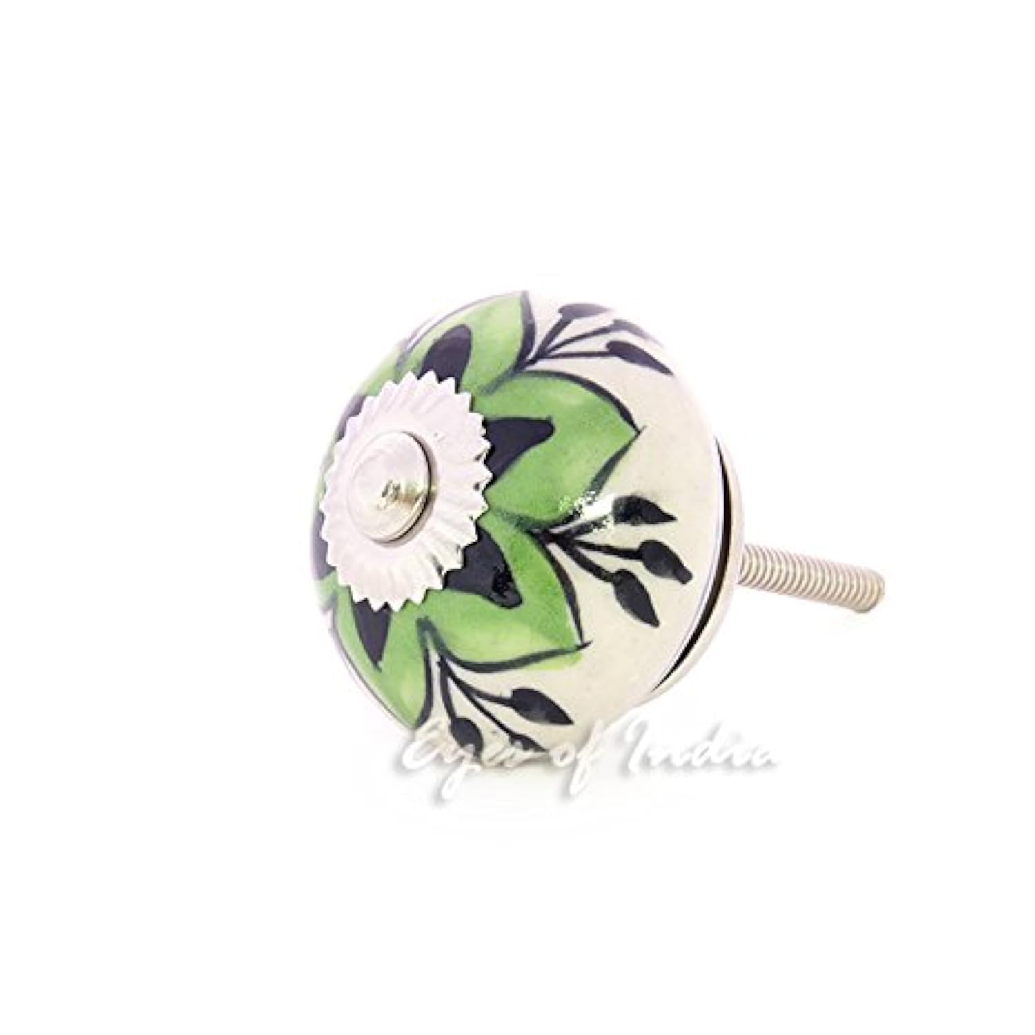 Eyes of India - Set of 2 Green Black Ceramic Dresser Cupboard Door Cabinet Knobs Pulls Decorative Shabby Chic Colorful Boho Bohemian Accent Handmade