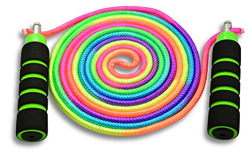 Anna's Rainbow Ropes Double Dutch Jump Rope - 14ft Long Skipping Rope for Indoor/Outdoor/Playground - Durable Adjustable 8mm Nylon Cord - Exercise Toy with Lightweight Foam Handles