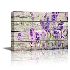 Canvas Wall Art - Retro Style Purple Lavender Flowers on Vintage Wood Background Modern Wall Art Rustic Home Decoration - 12" x 18"