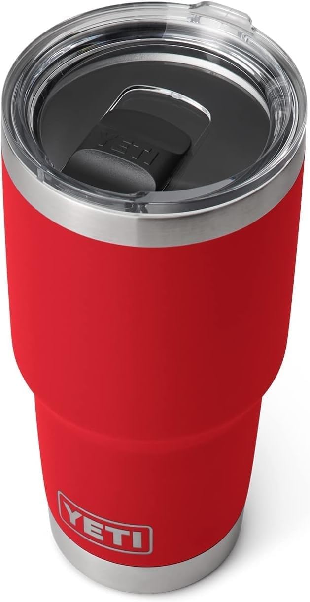 YETI Rambler 30 oz (887 ml) Tumbler with Removable Magslider Lid, Stainless Steel Vacuum Insulated Coffee Cup, Rescue Red