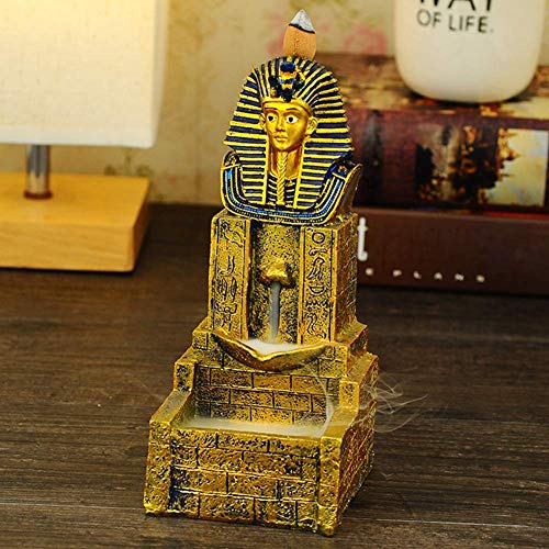 POHOVE-Egyptian-Incense-Burner-Resin-Backflow-Incense-Censer-Smoke-Censer-HolderIncense-Stick-Holder-Golden-Egyptian-Pharaoh-King-Meditation-Waterfall-Incense-Burner-Home-Office-Decor