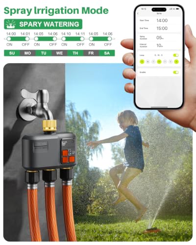 Wi-Fi Watering Computer, 3 Output, Brass Inlet and Output, RF Technology 300 m, Watering Clock for Garden Watering Watering Compatible with Alexa & Smart Life App, System