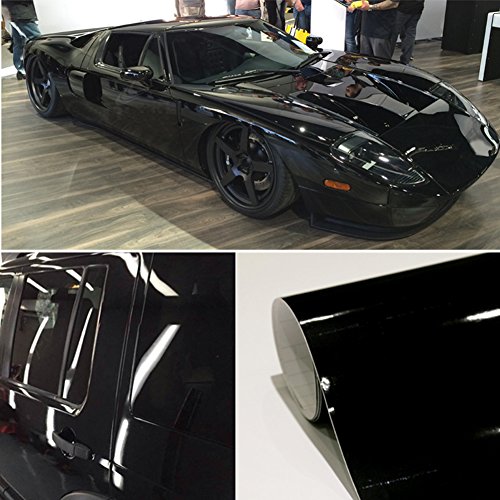 Car High Glossy Wrap Film, 152 x 50cm Air Release Waterproof Vehicle Sticker Decal Sheet for Car Laptop Motor Home Decoration (Black+High Glossy Film)