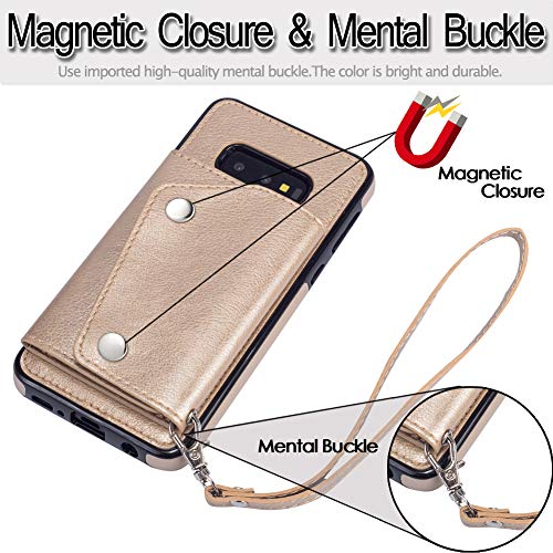 Samsung S10e Case Wallet Card Holder,Kudex Leather Folio Flip Full Body Protective Back Case Cover [Stand Feature] Wrist Strap & [4-Slots] ID&Credit Cards Pockets for Samsung Galaxy S10e (Gold) - Thumbnail 6