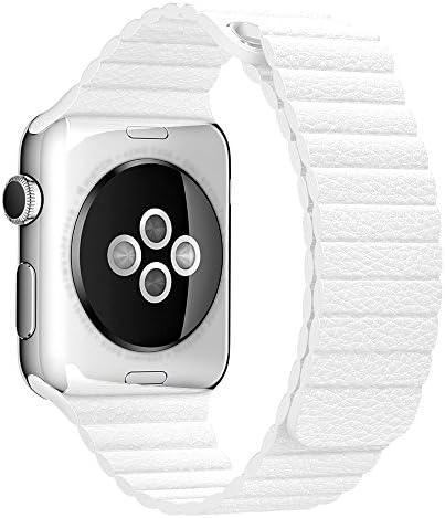 Smart Watch Replacement Band Straps 38mm/ 42mm Compatible For iWatch, Leather Magnetic Loop for Smart Watch Series 1 and 2 (White leather magnetic loop 38mm)