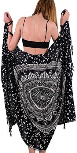 Boho Chic Sarong – Gorgeous Hand-Printed Bohemian Pareo – Endlessly Versatile Uses: Bikini Swimsuit Cover Up, Beach Blanket, Tapestry, Dress, Wall Hanging, Throw by Mandala Life ART