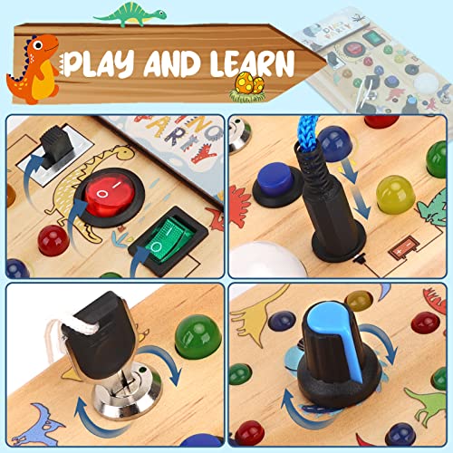 Dinosaur Busy Board with 8 LED Light switches, Toddler Montessori Busy