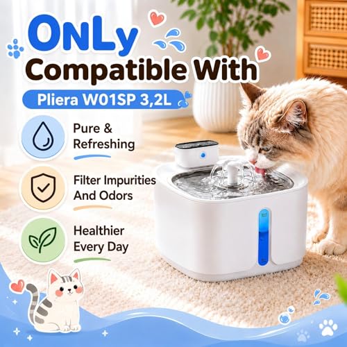 12 Filtros para Fuente de Agua para Gatos, Compatible con Pliera W01SP 3.2L, Incluye 12 Filtros de Carbón Activado y 12 Filtros de Espuma para Bomba de Agua