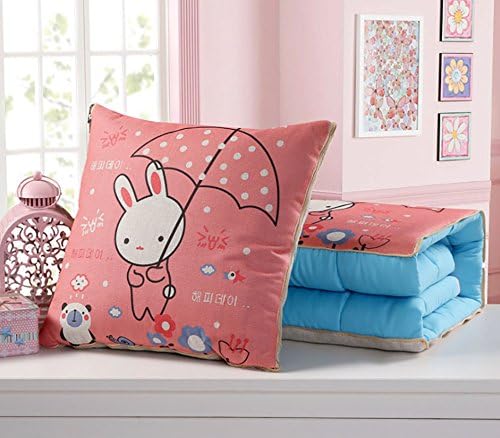 NEWNESS WORLD Dual-purpose Throw Pillow/Quilt Pillow for Home/Office/Car Decoration(pink rabbit holding an umbrella)