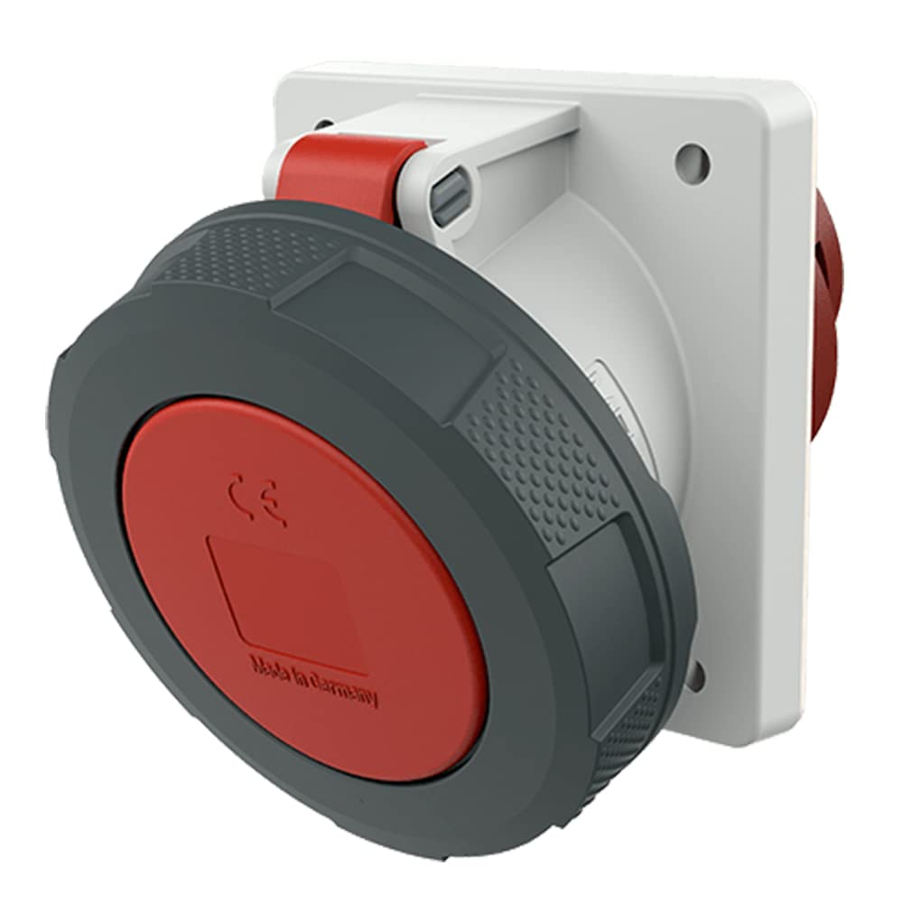 MENNEKES 209A Panel Mounted Socket with Soft CONTACT, IP 67 Protection, 6 hours Earth Position, 5 Pole, 63 A Current, 400V, Red