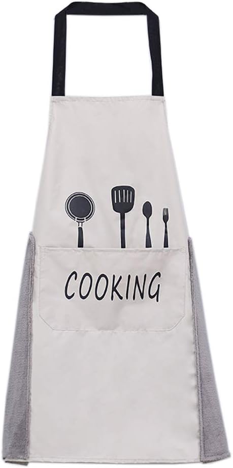 PrettyWit Adjustable Wipe Hands Bib Apron with Large Pocket, Suitable for Cooking Housework BBQ, for Men Women Chef, Grey
