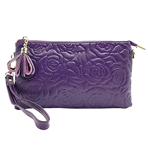 Sanxiner Leather Print Crossbody Purse Wristlet Wallet Clutch Ladies Wrist Bag (Purple)