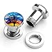 PiercingJ Mens Womens Pair Punk Stainless Steel Screw Tunnels Ear Expander Stretcher Piercing Gauge (Tree of Life) (2g=6mm)