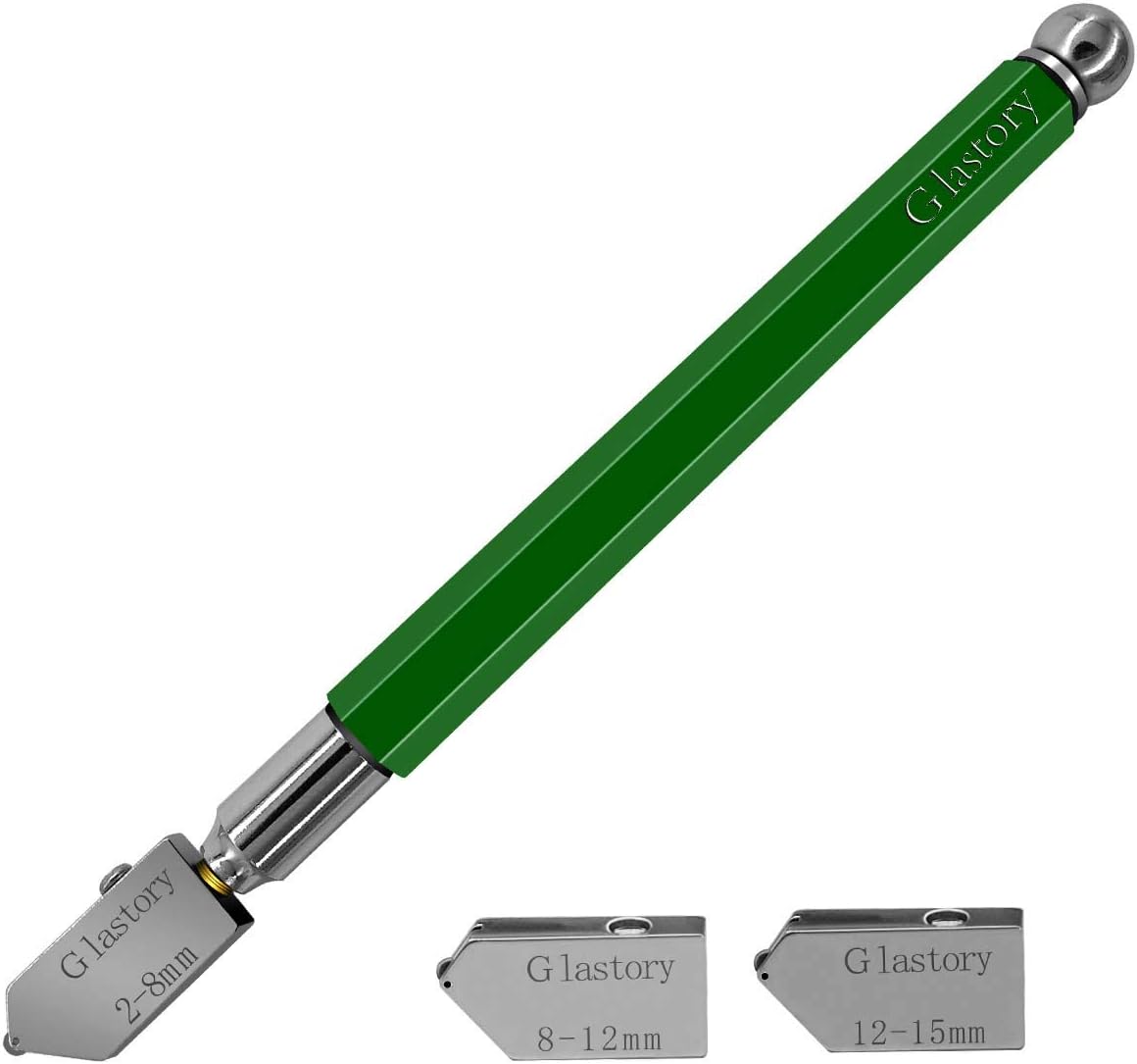 3 Blades Oil Feed Glass Cutter with Alloy Handle, Pencil Style Tungsten Carbide Tipped Glass Cutting Tools for Thick Stained Flat Glass Mirror and Ceramic Tiles