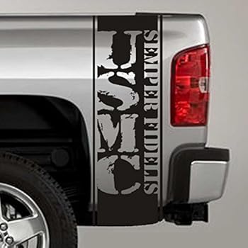 Jeepazoid SkunkMonkey - Truck Bed Stripe Decal - USMC Marine Corps Semper Fi Distressed Universal Fit - Matte Black Sticker - (Pair - Left and Right)