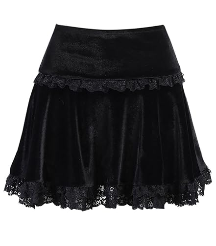 Black Little Mini Skirts for Women High Waist Black Velvet Lace