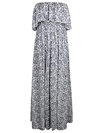 Yidarton Boho Maxi vestido largo sin tirantes de verano azul y blanco porcelana para dama