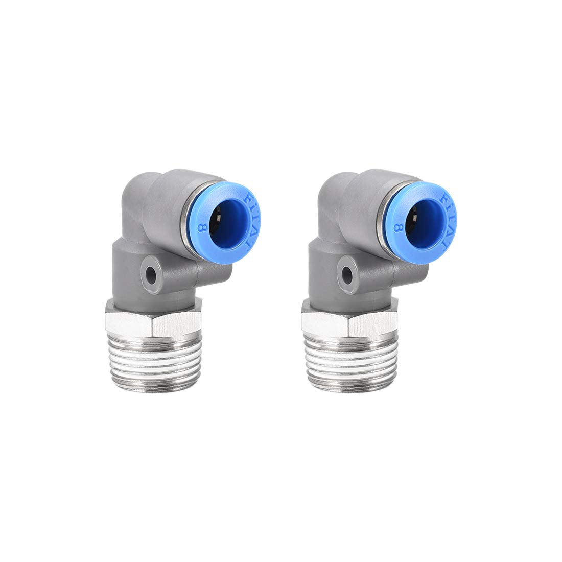 sourcing map Elbow Push to Connect Air Fittings 8mm Tube OD X 3/8PT Male Thread Pneumatic Quick Release Connectors Grey 2Pcs