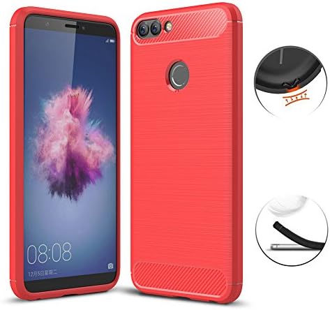 Huawei P Smart Case, TopACE Ultra Thin Carbon Fiber Scratch Resistant Shock Absorption Soft TPU Protective Cover for Huawei P Smart/Enjoy 7S (Red)