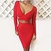 Memorose Womens Sexy Long Sleeve Cut-Out Bandage Bodycon Clubwear Midi Dress Red M