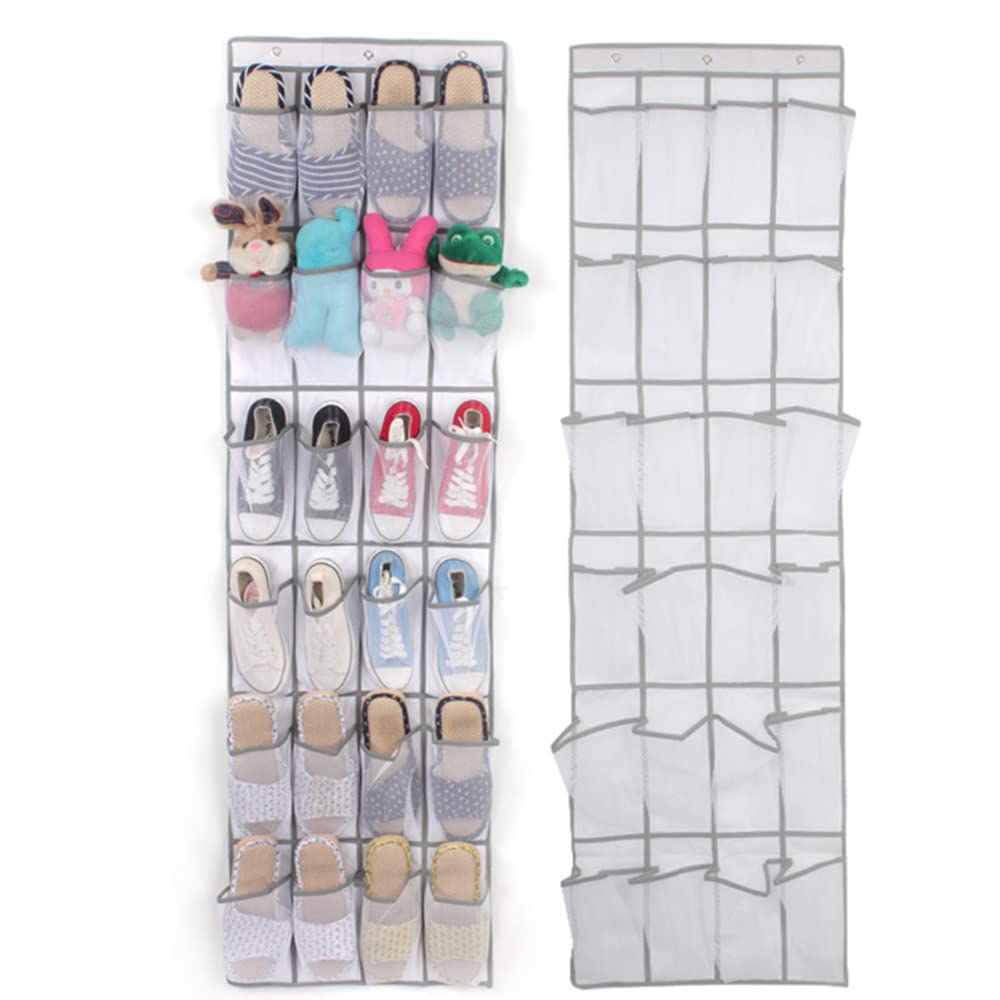 Bkrdty mhsnd Over Door Shoes Storage 24 Pockets Hanging Shoes Bag Non-Woven Fabric Mesh Visible Foldable Storage Organizers with Hooks for Shoes Socks Toys Beauty Accessories