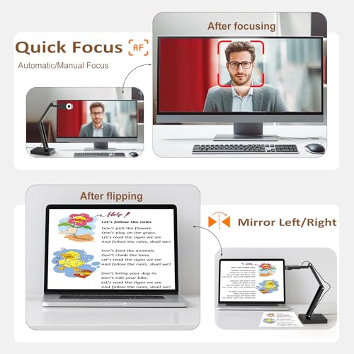 Visualiser for Teaching: 12MP Document Camera & 4K Webcam with Manual Zoom, Auto Focus, Built-in Mic, LED Light, For Mac/Windows/Chromebook, Zoom/OBS | for A3, Distance Learning, Online Art
