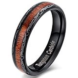 Justband Mens Womens 5mm Black Tungsten Carbide Ring Vintage KOA Wood Thin Wedding Engagement Band Grain Lasered Comfort Fit