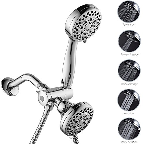Dual Shower Head 25 Setting High Pressure Handheld Chrome Combo