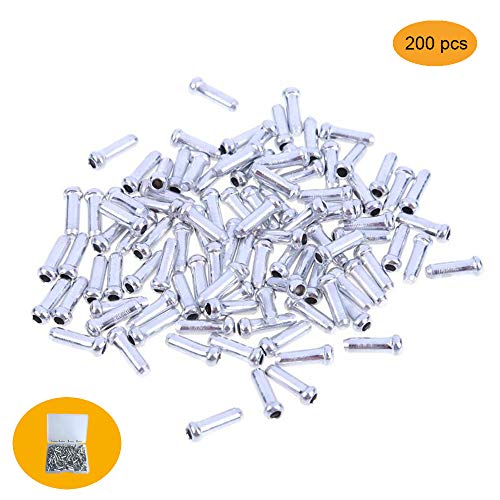 Huture 200Pcs Alloy Bicycles Brake Cable Caps End Tips Shifter Crimp Ferrules Caps for Road Mountain Bikes Silver