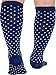 LISH Spot On Wide Calf Compression Socks - Graduated 15-25 mmHg Knee High Polka Dot Plus Size Support Stockings (Navy, Medium/Large)
