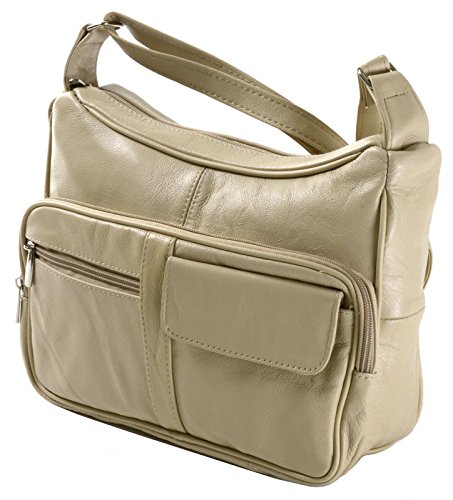 Women's Genuine Leather Cross Body Shoulder Strap Organizer Purse Cream