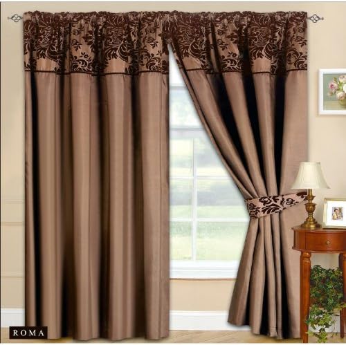 90"x90" Half Flock Pencil Pleat Luxurious Pair Of Curtains With Matching Tie Backs Brown Chocolate 90x90