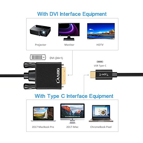 USB-C to DVI Adapter Cable 6FT ,LANBO USB 3.1 Type C (Thunderbolt 3 Compatible) to DVI Cable for 2017 MacBook Pro/Samsung Galaxy S8 and More