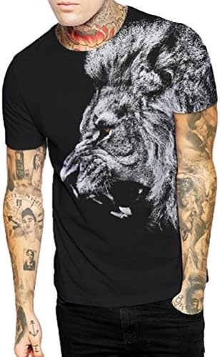 iOPQO T-Shirt for Mens, Summer Beast King Lion Tiger 3D Print Shirt Tops Blouse