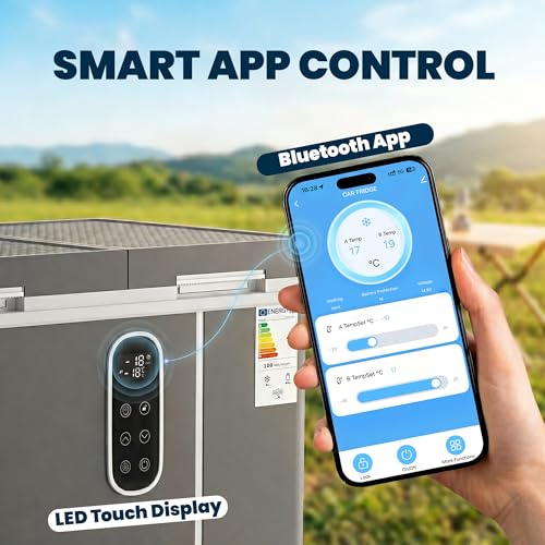 Outsunny 12 Volt Car Refrigerator, Dual Zone 48QT Car Fridge with App Control, 12/24V DC and 100-240V AC, -4℉-68℉, Portable Freezer Compressor for Travel, Truck, Campervan, RV
