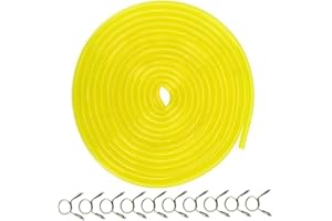 10-Foot Fuel Line Hose with 10 Clamps, 1/4" ID × 3/8" OD, Ethanol-Resistant & UV-Stable for Lawn Mowers, Chainsaws, String Tr