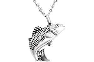 XIUDA Fish Urn Cremation Necklace for Ashes Urn Necklaces for Human Ashes in Loving Memory of Dad Fishing Locket Ashes Holder Keepsake Cremation Memorial Pendant Jewelry