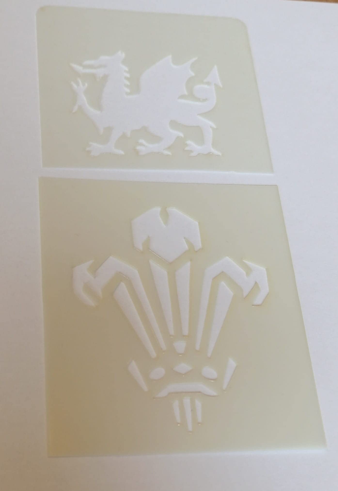Welsh Feather & Welsh Dragon face painting stencils reusable many times football rugby Euros World Cup