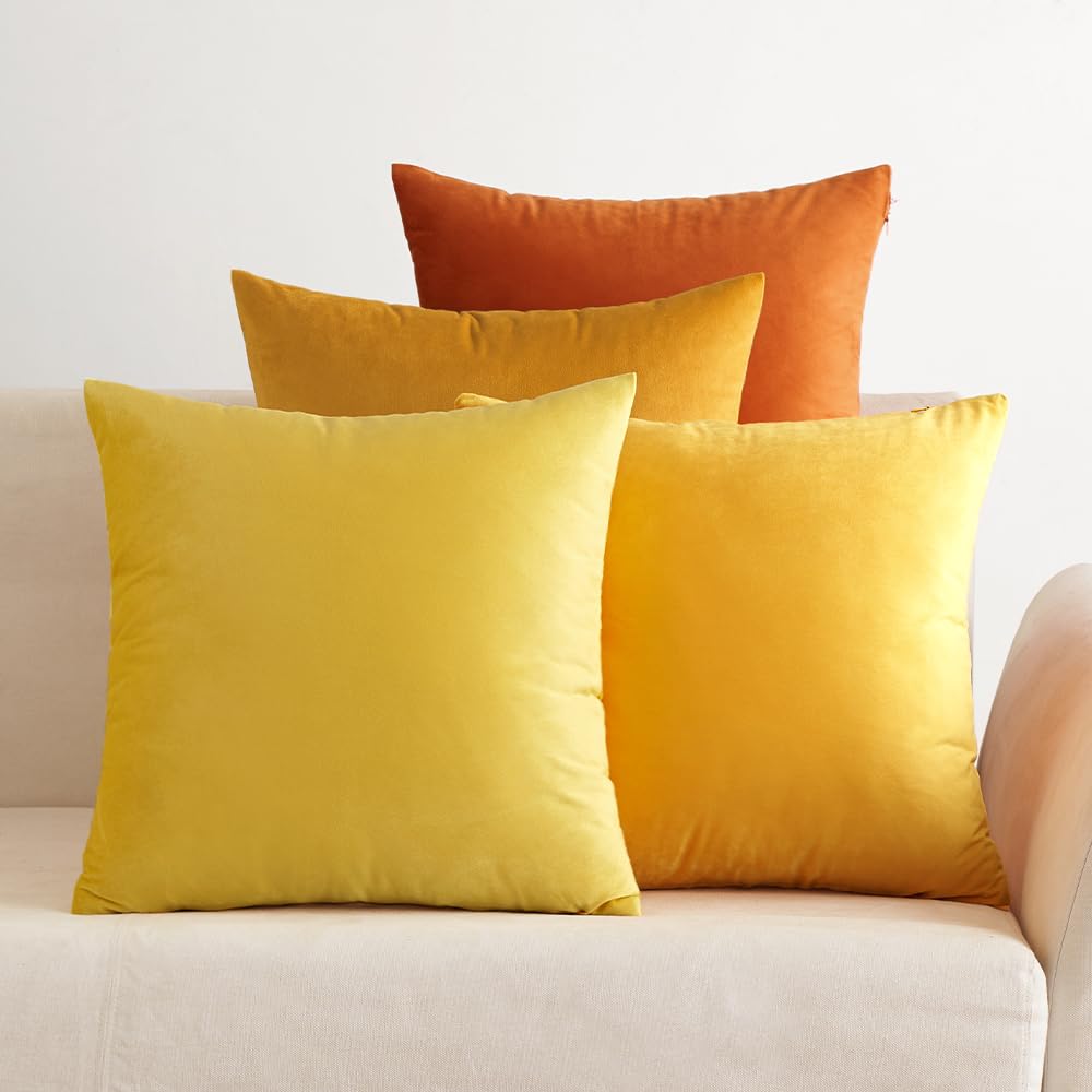 EMEMA Velvet Cushion Cover, 50 x 50 cm, Autumn Cushion Cover, Decorative Cushion, Set of 4 Couch Cushion, Decorative Cover, Sofa Cushion Cover for Living Room, Bedroom, Office, Orange Series โ image 1