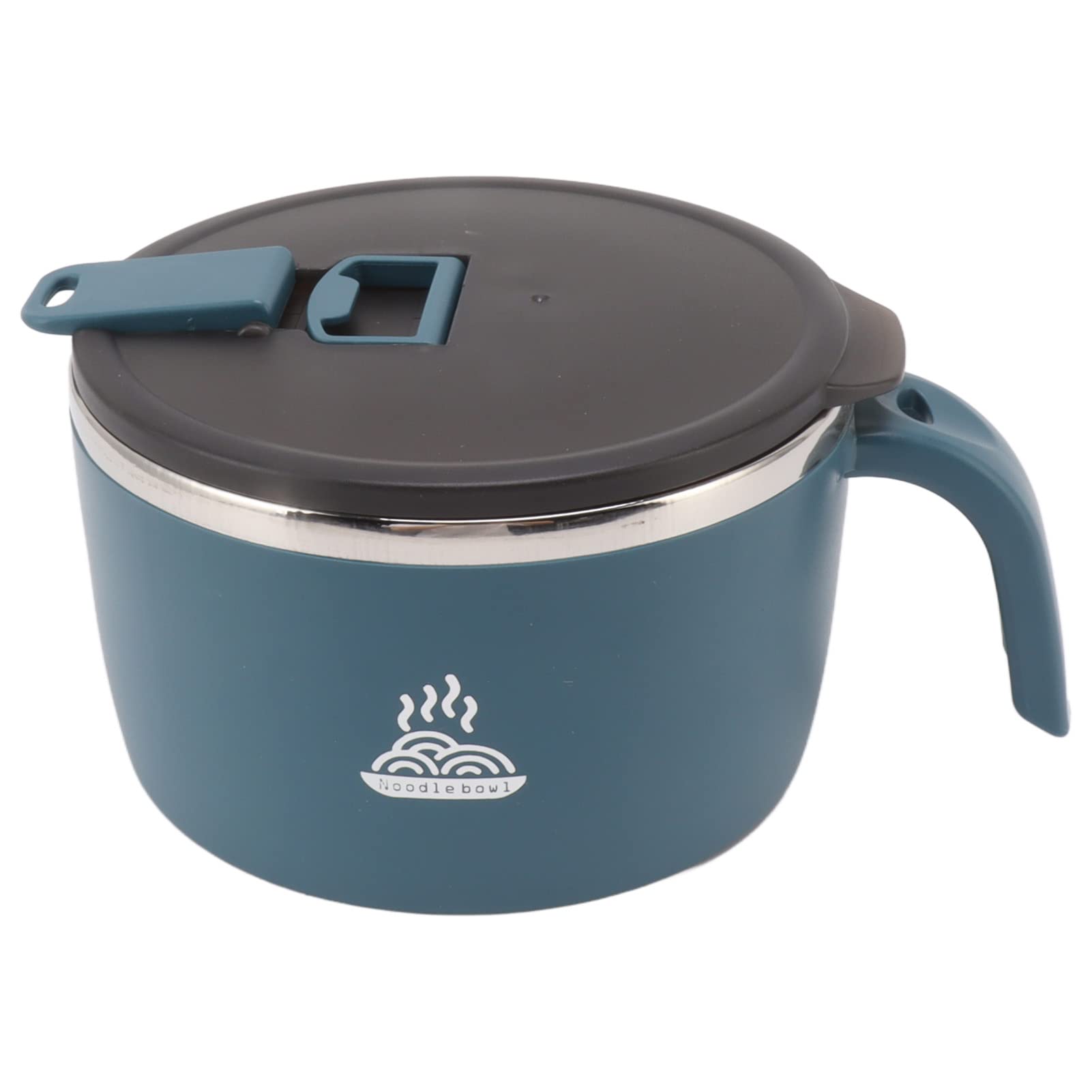 Fockety Ramen Bowl, 900ml Double Wall Stainless Steel Rapid Noodle Cooker with Drains, Lid and Handle, Mobile Phone Holder, Ramen Soup Bowl for Noddles, Office College Dorm Room Cooking (Blue)