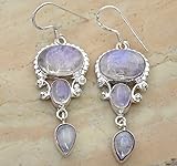 21.00ctw, Genuine Rainbow Moonstone & 925 Silver Plated Dangle Earrings Made By Sterling Silver Jewelry