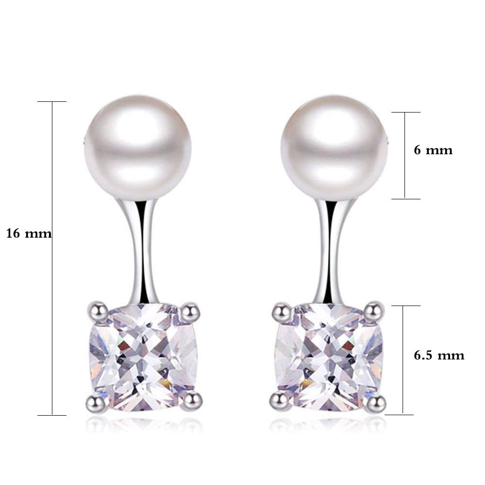 Tusuzik Pearl Stud Earrings 925 Sterling Silver Freshwater Cultured White Pearl Earrings with Cubic Zirconia for Women,Girls