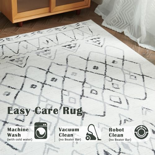 JINCHAN AREA RUG 3X5 MOROCCAN RUG WASHABLE RUG MODERN GEOMETRIC RUG NON SLIP ACCENT THIN RUG INDOOR DOOR MAT FLOOR COVER SOFT RUG CARPET FOR KITCHEN BEDROOM LIVING ROOM CREAM