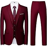 Rogers & Morris Suits for Men Slim fit 3 Piece Solid Essential One Button Suit Set Blazer with Pants and Vest