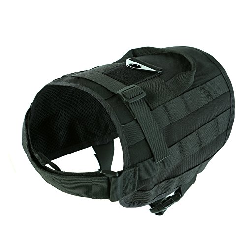 Yisibo Training Dog Vest Army Tactical Molle Harness Dog Vests Outdoor Compact Patrol Nylon Dog Pet Vest Packs Clothes Black L