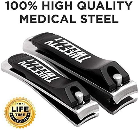 TWEEZZY Professional Grade Nail Clippers Set - Toenail Clipper for Thick Nails, Fingernail Clipper, Emery Board for Filing & PVC Storage Bag - Luxurious Manicure Set for Men & Women - Sharp Blades