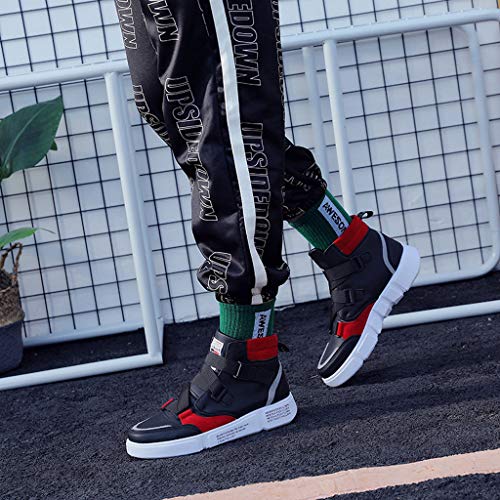 Respctful✿Men's Fashion High Top Leather Street Sneakers Sports Shoes Fashion Casual Tennis Shoes Red - Thumbnail 4