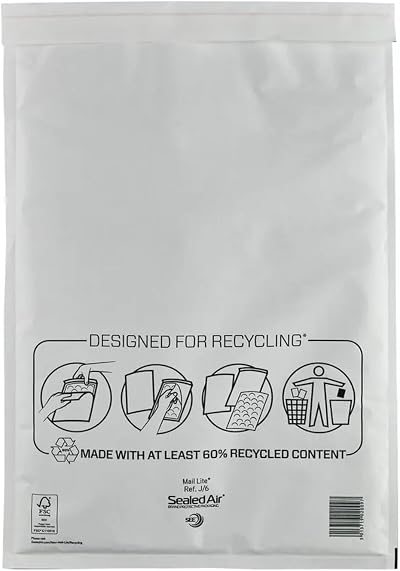 Mail Lite 300x440mm J/6 Padded Envelope 50 Pack White Bubble Lined