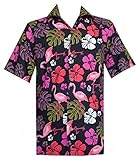 Hawaiian Shirt Mens Flamingo Leaf Print Beach Aloha Party Rich